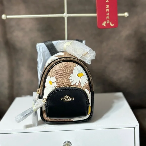 Coach Mini Court Backpack Bag Charm With Floral Print - Picture 2 of 6